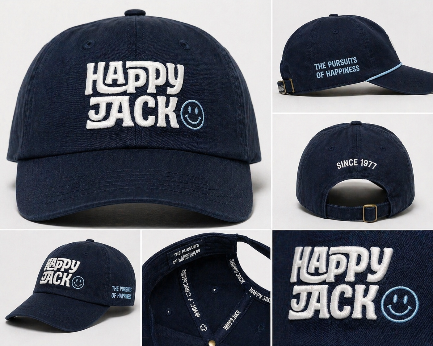 Navy Happy Jack dad cap with embroidered logo